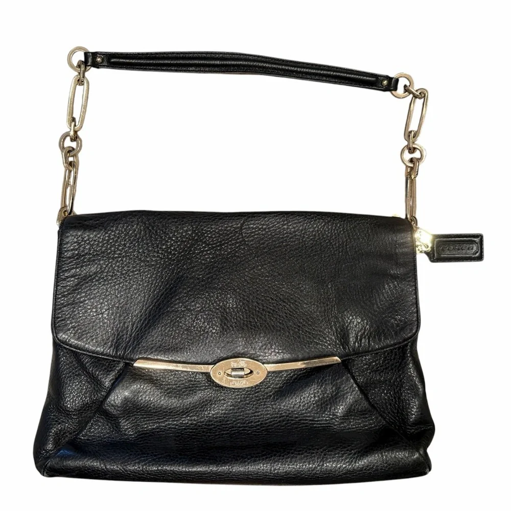 Coach Black Leather Shoulder Bag with Gold Hardware